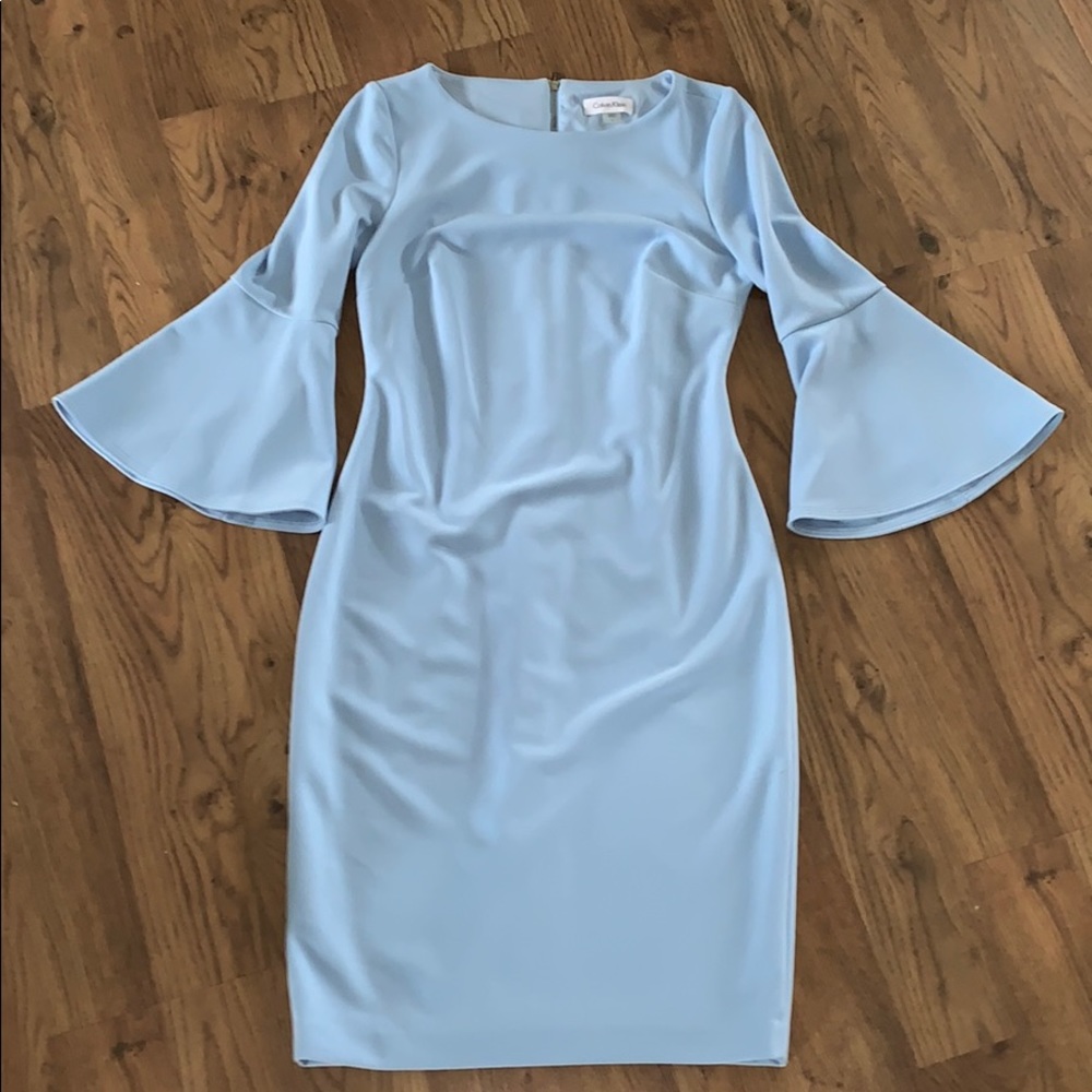 Calvin Klein Light Blue Bell Sleeve Dress